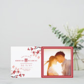 Rode Kersenbloesems Chinese dubbele geluk foto Save The Date (Staand voorkant)