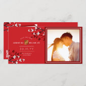 Rode Kersenbloesems Chinese dubbele geluk foto Save The Date (Voorkant / Achterkant)