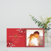 Rode Kersenbloesems Chinese dubbele geluk foto Save The Date (Staand voorkant)