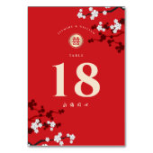 Rode Kersenbloesems Dubbel Geluk Aziatische Bruilo Kaart (Voorkant)