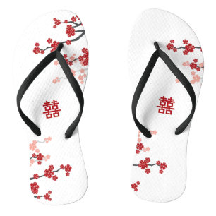 Rode Kersenbloesems Dubbele Xi Chique Chinese Brui Teenslippers