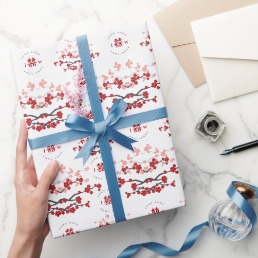 Rode kersenbloesems en dubbele Xi Chinese bruiloft Cadeaupapier (Geschenken)