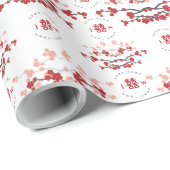 Rode kersenbloesems en dubbele Xi Chinese bruiloft Cadeaupapier (Rol Hoek)