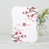 Rode kersenbloesems en dubbele Xi Chinese bruiloft Kaart (Staand voorkant)