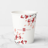 Rode kersenbloesems en dubbele Xi Chinese bruiloft Papieren Bekers (Achterkant)