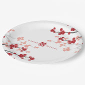 Rode kersenbloesems en dubbele Xi Chinese bruiloft Papieren Bordje (Gekanteld)