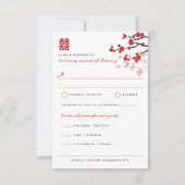 Rode kersenbloesems en dubbele Xi Chinese bruiloft RSVP Kaartje (Voorkant)