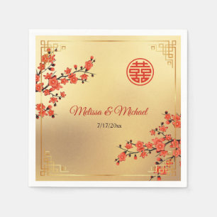 Rode Kersenbloesems Gouden Chinese Huwelijksgebrui Servet