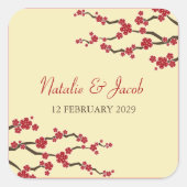 Rode Kersenbloesems Sakura Aziatische bruiloft gun Vierkante Sticker (Voorkant)