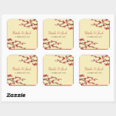 Rode Kersenbloesems Sakura Aziatische bruiloft gun Vierkante Sticker (Vel)