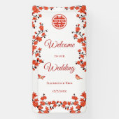 Rode Kersenbloesems Witte Chinese bruiloft Spandoek (Verticaal)