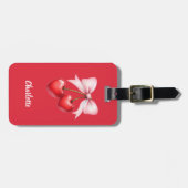 Rode kersenboog roze naam bagagelabel (Voorkant horizontaal)