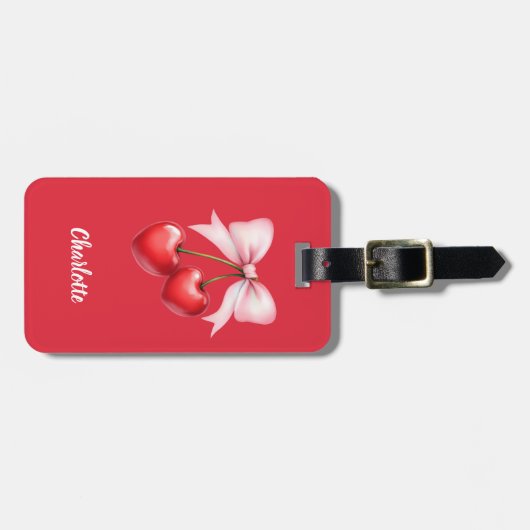 Rode kersenboog roze naam bagagelabel (Voorkant horizontaal)