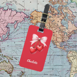 Rode kersenboog roze naam bagagelabel