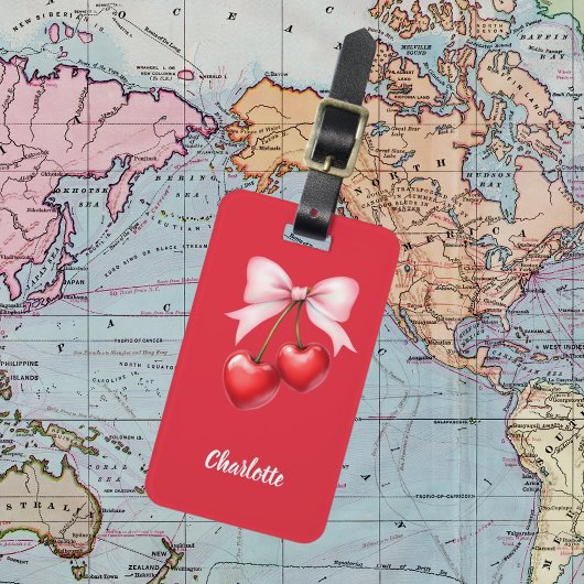 Rode kersenboog roze naam bagagelabel