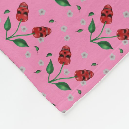 Rode kersenschedels bloeien fleece deken (Hoek)