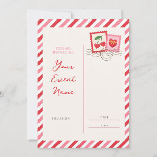 Rode Kersenstempel Roze Snoepstreep Postkaart Kaart