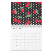 Rode Kersenvrucht Groene Bladeren Zwart Witte Stip Kalender (Feb 2027)