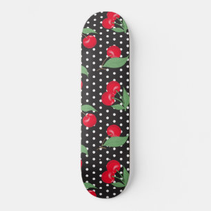 Rode Kersenvrucht Groene Bladeren Zwarte Witte Sti Persoonlijk Skateboard