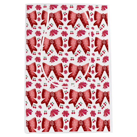 Rode Kerssenboog Naadloos Patroon Cute Coquette Ca Medium Cadeauzakje (Voorkant)