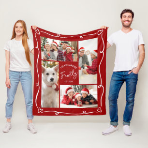 Rode Kerst 4 Foto Familie Jaar Est Hart Doodle Fleece Deken