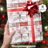 Rode Kerst 8 Fotocollage Gepersonaliseerde Custom Cadeaupapier