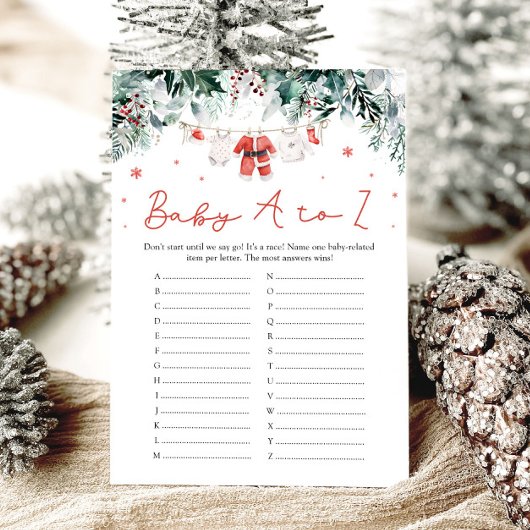 Rode Kerst Baby Items A tot Z Baby shower Game Kaart