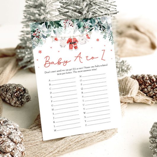 Rode Kerst Baby Items A tot Z Baby shower Game Kaart
