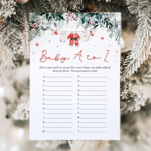 Rode Kerst Baby Items A tot Z Baby shower Game Kaart