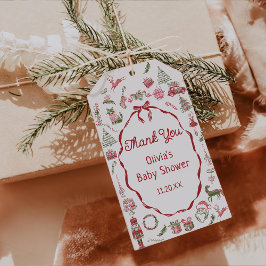 Rode Kerst Baby Shower Bedankje Gift Tag Cadeaulabel