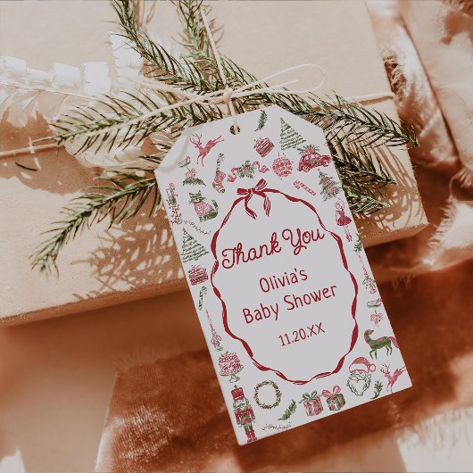 Rode Kerst Baby Shower Bedankje Gift Tag Cadeaulabel