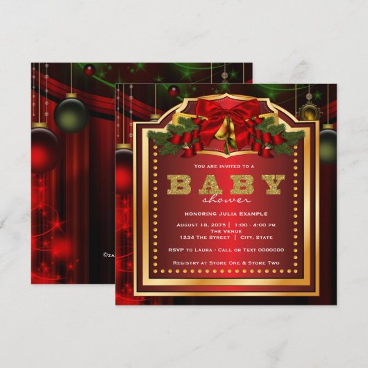 Rode kerst Baby shower Kaart (Voorkant / Achterkant)