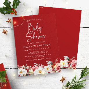 Rode Kerst Baby Shower Uitnodiging