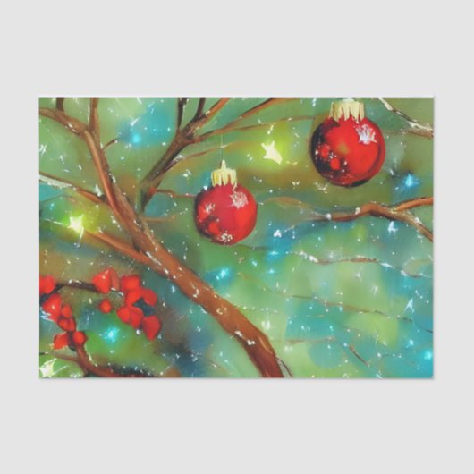 Rode kerst Baubles en gloeiende lichten Tissuepapier (Voorkant)