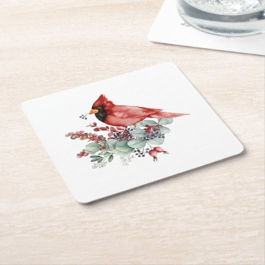 Rode kerst bij rode kardinaal Eucalyptus Kartonnen Onderzetters (Schuin)