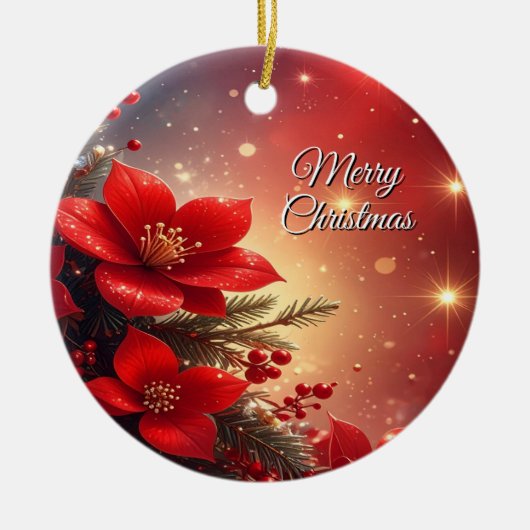 Rode Kerst Bloem Kerstmis Ornament (Voorkant)