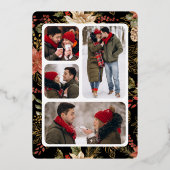 Rode Kerst Bloemen Fotocollage Bruiloftsgoud Folie Uitnodiging (Achterkant)