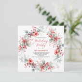 Rode Kerst Bloemen krans Party Kaart (Staand voorkant)