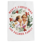 Rode kerst, bloemen met vakantiefoto's medium cadeauzakje (Voorkant)