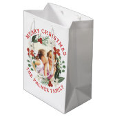 Rode kerst, bloemen met vakantiefoto's medium cadeauzakje (Achterkant Gekanteld)