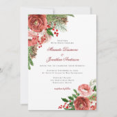 Rode Kerst Bloemen Winter Huwelijk Kaart (Voorkant)