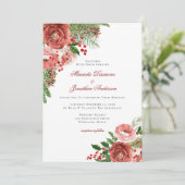 Rode Kerst Bloemen Winter Huwelijk Kaart (Staand voorkant)
