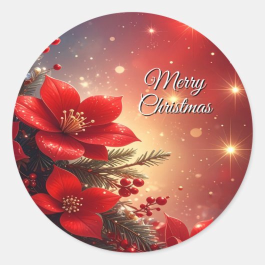 Rode Kerst Bloemige Vakantie Sticker (Voorkant)