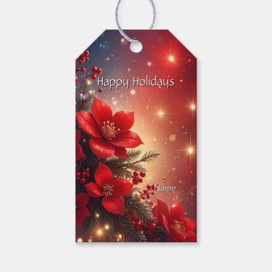 Rode Kerst Bloemstuk Gift Tag Cadeaulabel (Voorkant)