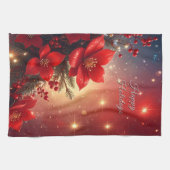 Rode Kerst Bloemstuk Vakantie Keukenhanddoek (Horizontaal)
