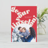 Rode Kerst Bold Typografie Oval Arch Foto Feestdagenkaart (Staand voorkant)