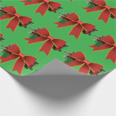 Rode Kerst Bow Green Wrapping Paper Cadeaupapier (Hoek)