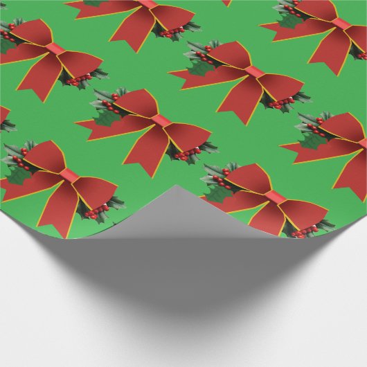 Rode Kerst Bow Green Wrapping Paper Cadeaupapier (Hoek)