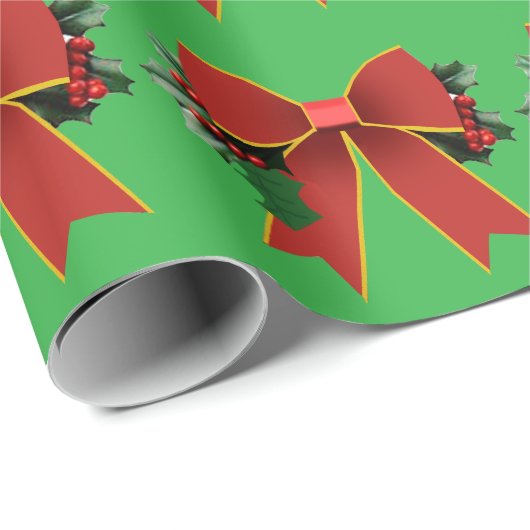 Rode Kerst Bow Green Wrapping Paper Cadeaupapier (Rol Hoek)