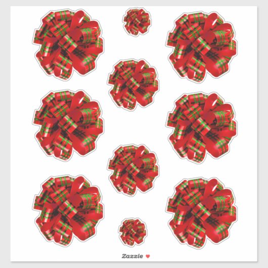 Rode Kerst Bow Ribbons Plaid Lint Xmas Bogen Sticker (Vel)
